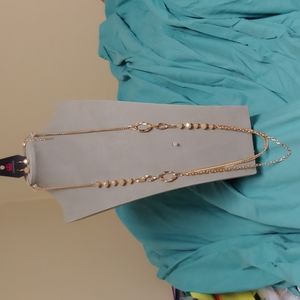 Paparazzi Gold chains w/ pale beads and matching earrings